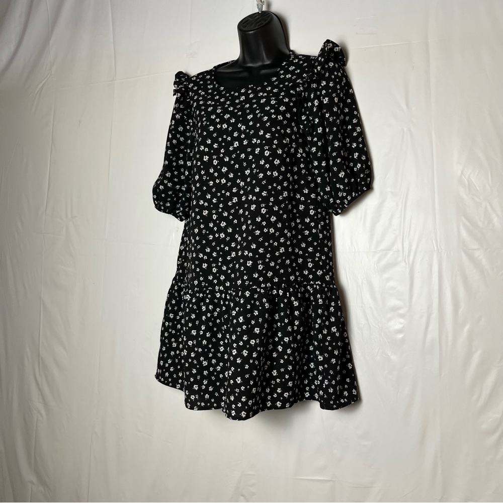DIBIDED H&M women 3/4 sleeve black white‎ floral mini dress size XSmall - Picture 6 of 15